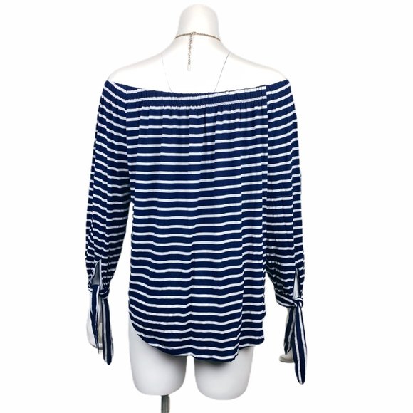 Tart Navy Stripe Off-the-Shoulder Top Size Medium - Picture 4 of 14